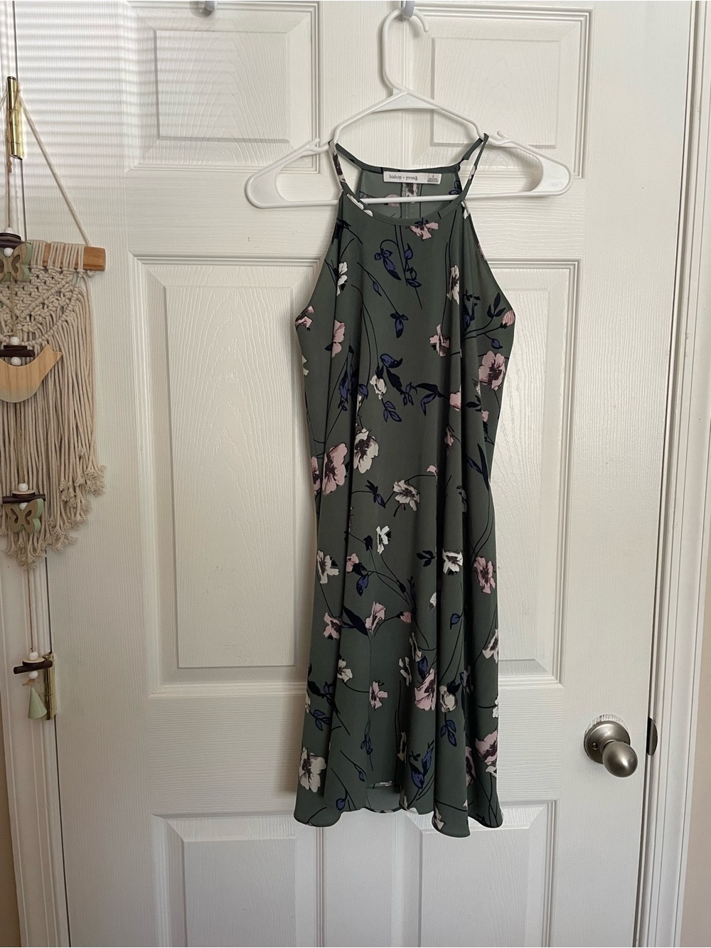 Bishop + yougng Size Small Olive Green Floral Halter Dress